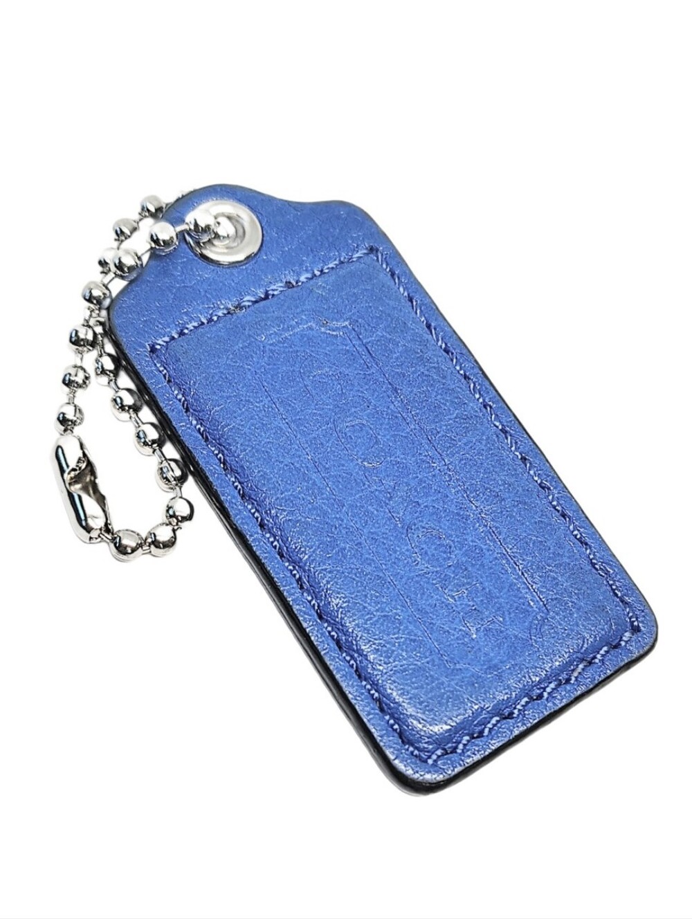 🆕 2.5" Coach Pool Blue Patent Leather Hangtag Mini Bag Fob Charm Keychain Y2K
